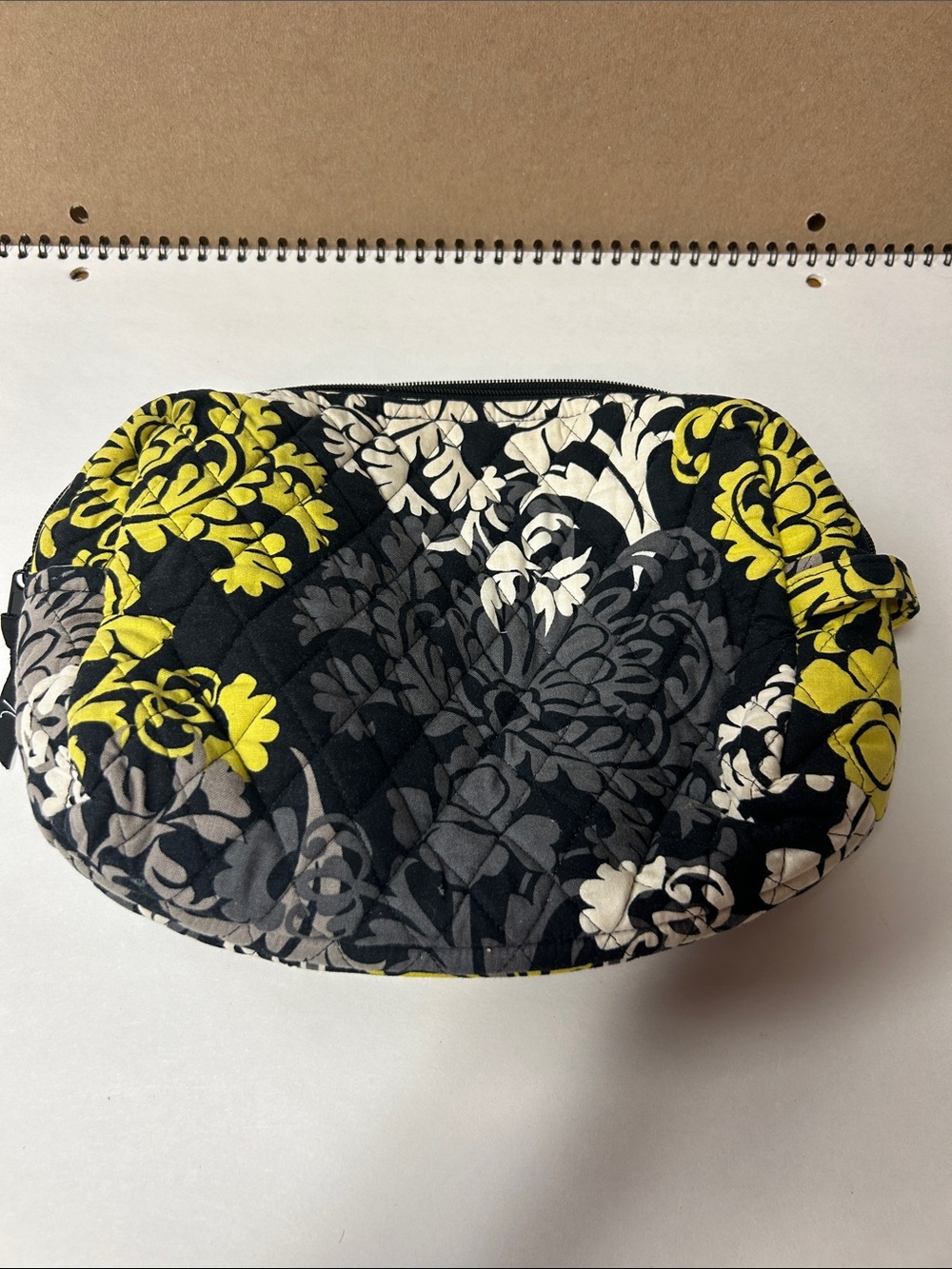 Vera Bradley Quilted Cosmetic Bag in Yellow, Gray & White